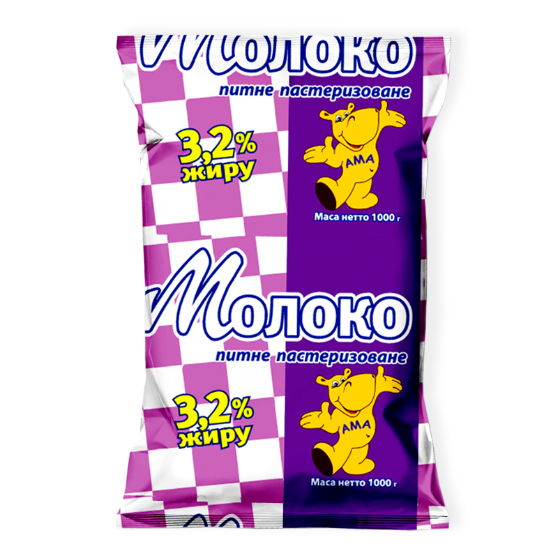 Молоко коров'яче АМА, пастеризоване, 3,2%, 1000г